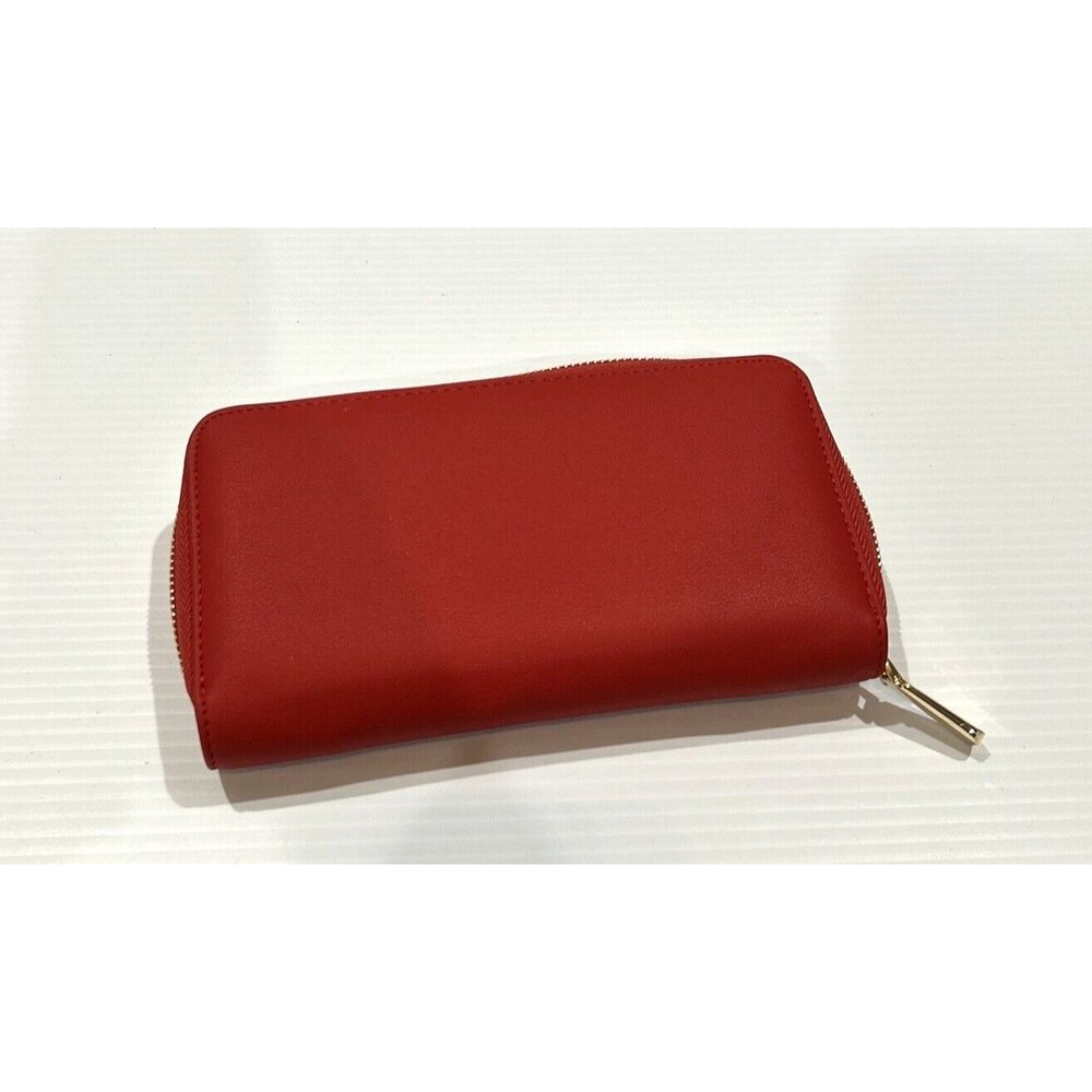 Zip Around Wallet Credit Card Holder Protector Long Red Accordion